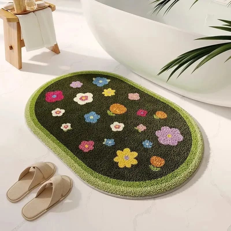 VIKAMA Tappeto in Cashmere Sintetico con Motivo Floreale, Morbido e Assorbente, per Bagno, Doccia, Ingresso, Camera da Letto