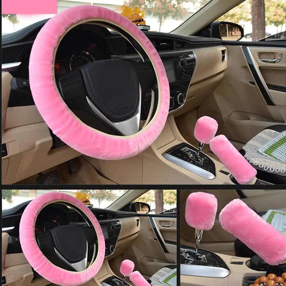 Super soft universal steering wheel on Auto The Faux 37/38cm warm fur handlebar K4I7