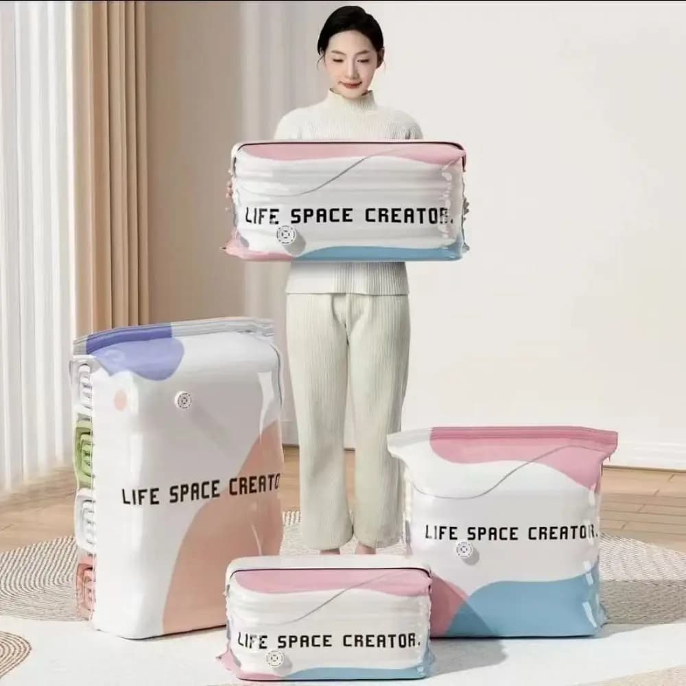 Press & Seal Vacuum Storage Bags Space Saving Compression Desig Storage Compression Bag Reusable Cube Compression