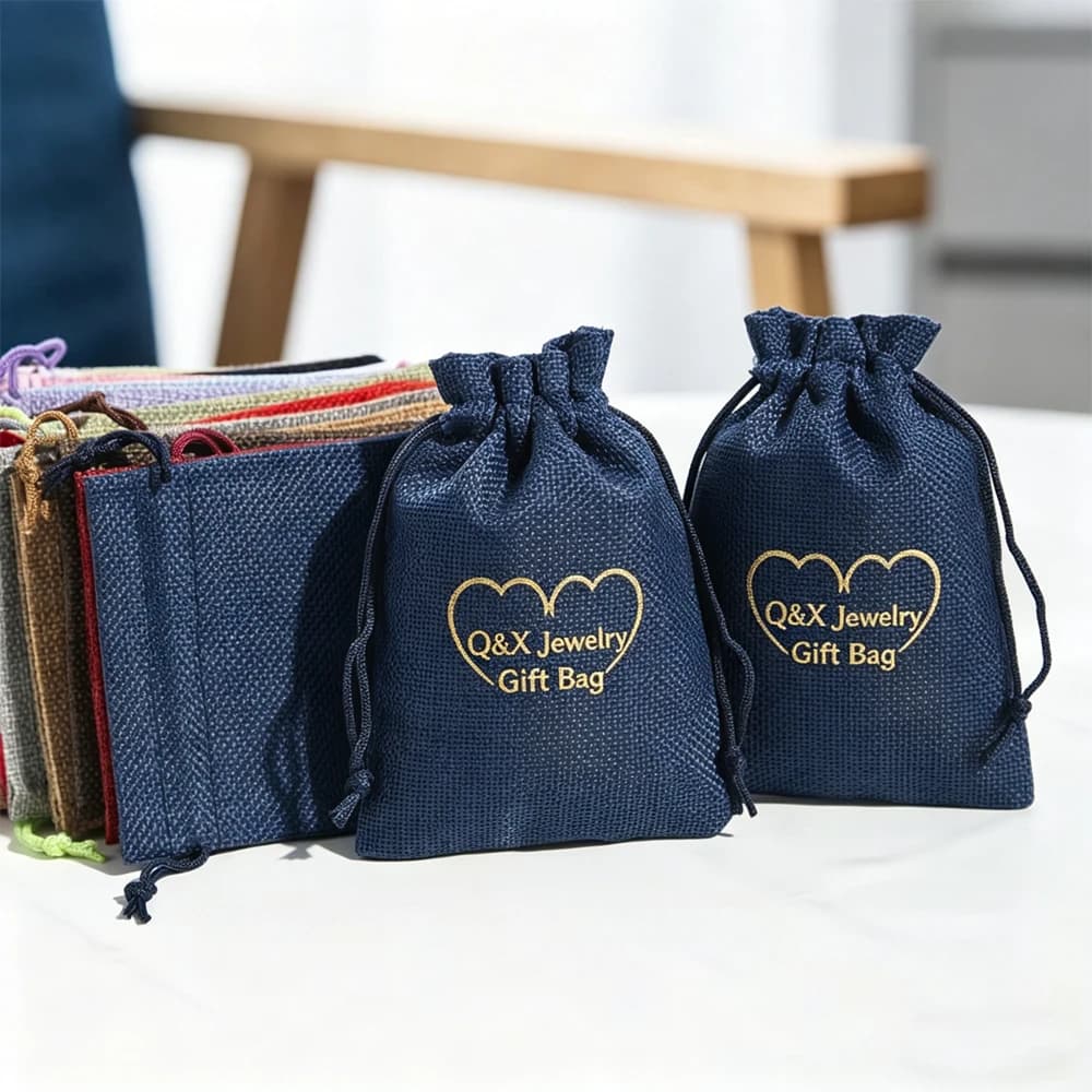 100 Sacchetti Regalo Personalizzati in Tela di Iuta 4x5,5 Pollici, Sacchetti in Lino Naturale con Cordoncino per Anelli, Orecchini, Ciondoli e Chiavi