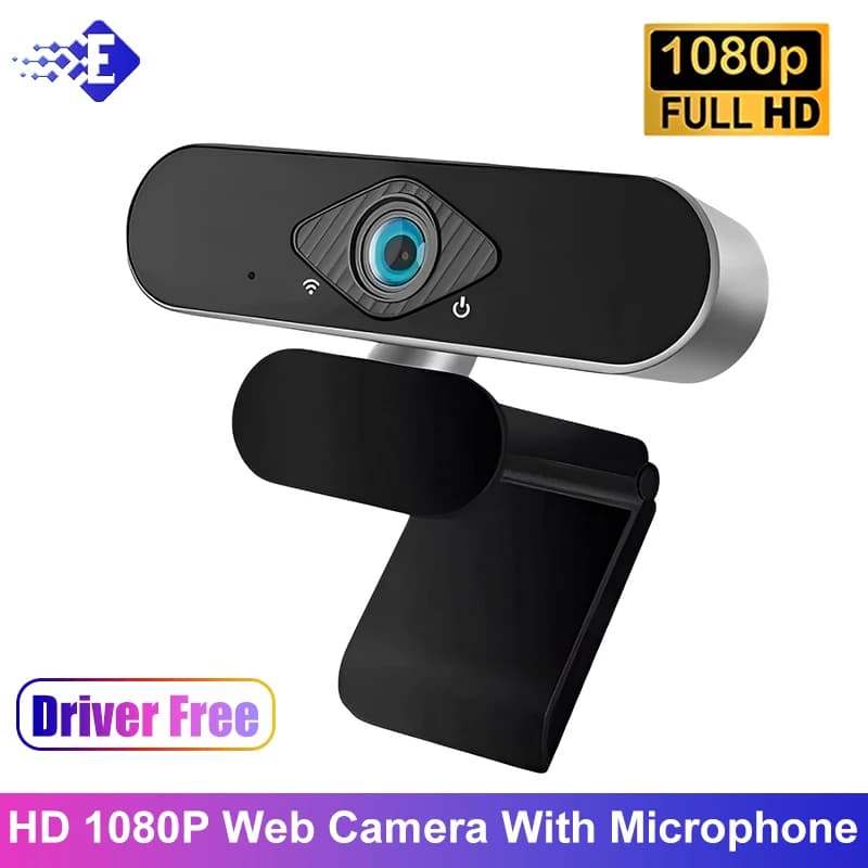 Webcam HD 1080P with automatic focus and AI, built-in microphone, swivel support for video conferencing, streaming and online transmission