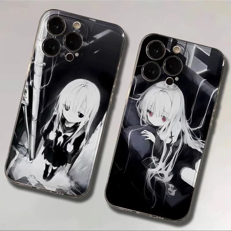 Cartoon Melancholic System Cute Girl White Haired Phone Case for iphone 17 16 15 14 13 12 11 Pro Max Plus Slim Shockproof Cover