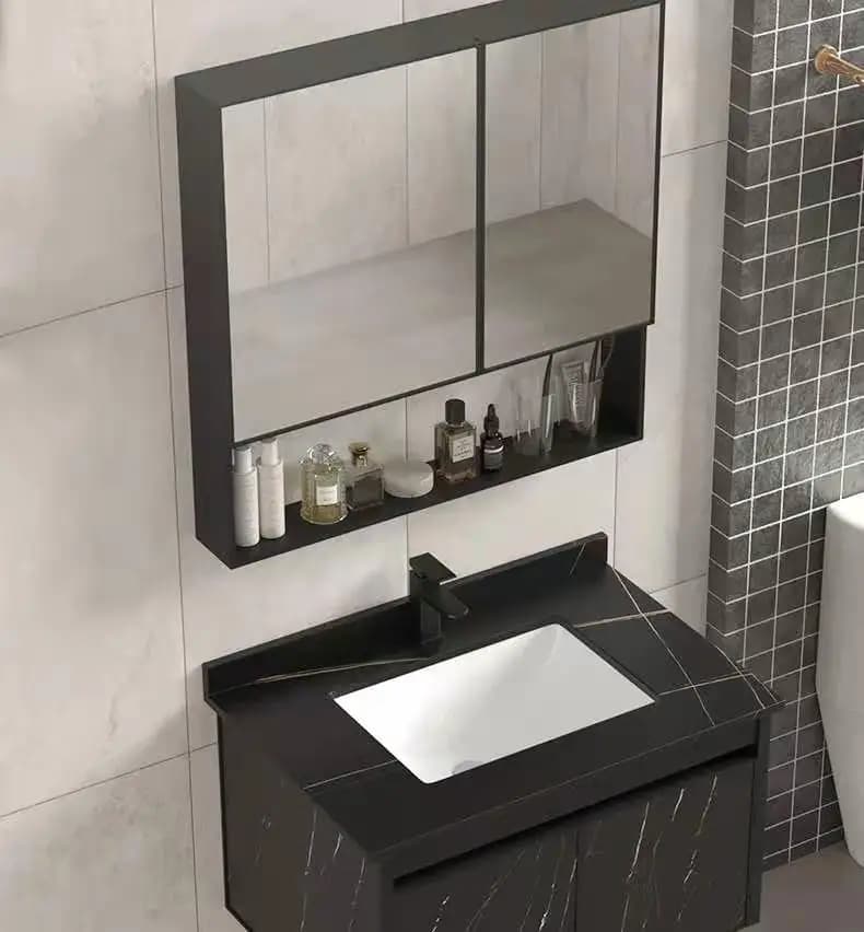 set di mobili da bagno in alluminio in stile moderno con specchio per lavabo a parete