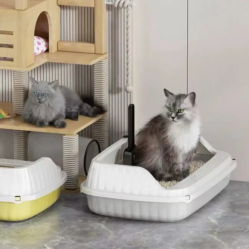 Lettiera per gatti aperta sul lato alto con paletta per setacciatura della lettiera Toilette per gatti Vassoio per lettiera per gatti antispruzzo rimovibile