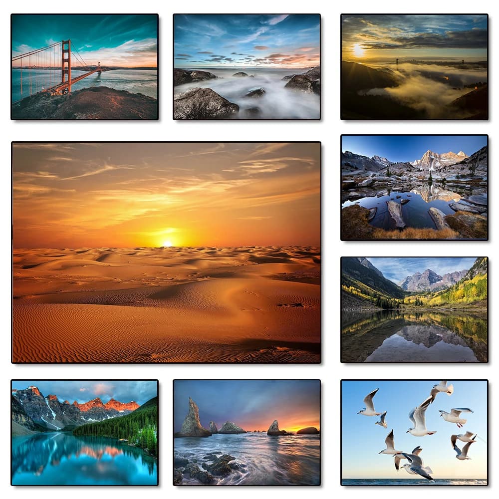 Sunset Mountains Sky Posters Sea Landscape Canvas Painting Natural Scenery Wall Art Pictures Living Room Home Decor Gift Post