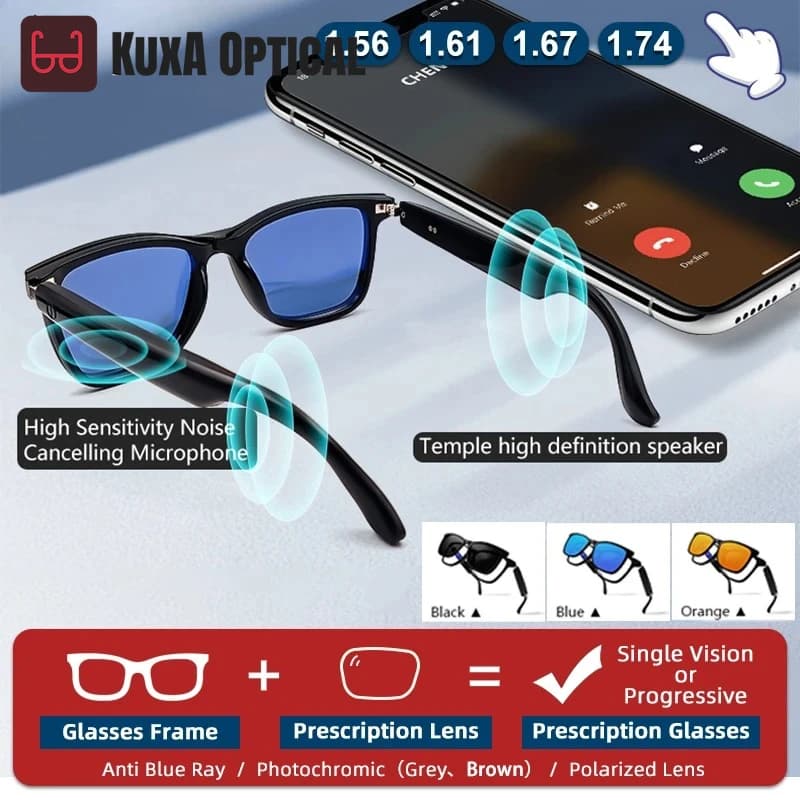 Occhiali da vista KUXA Bluetooth Smart Magnet Clip per uomo e donna, con controllo chiamate e musica, occhiali da miopia, occhiali da sole polarizzati, gamma GS
