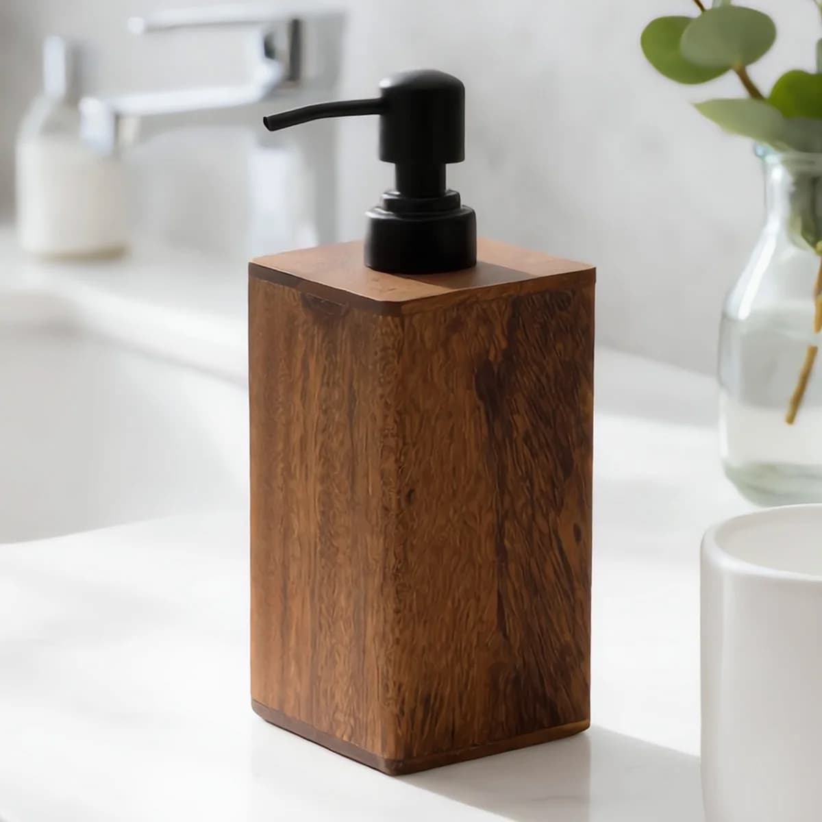 Dispenser di Sapone in Legno Massiccio da 6.7oz/13.5oz, Pompa Ricaricabile in Legno per Sapone Liquido, Dispenser per Lozione, Bottiglie con Erogatore a Pressione