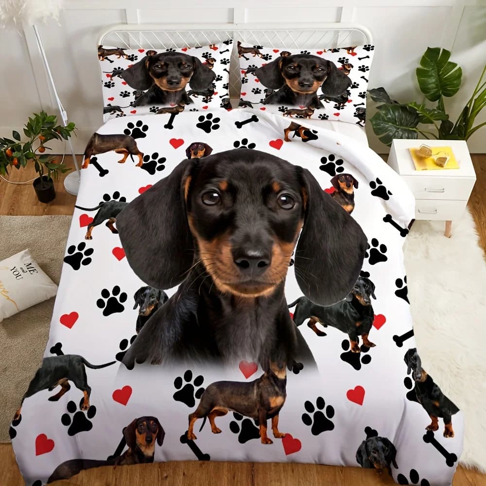 Set copripiumino stampato con cane bassotto carino - Collezione di biancheria da letto per camera da letto e camera degli ospiti