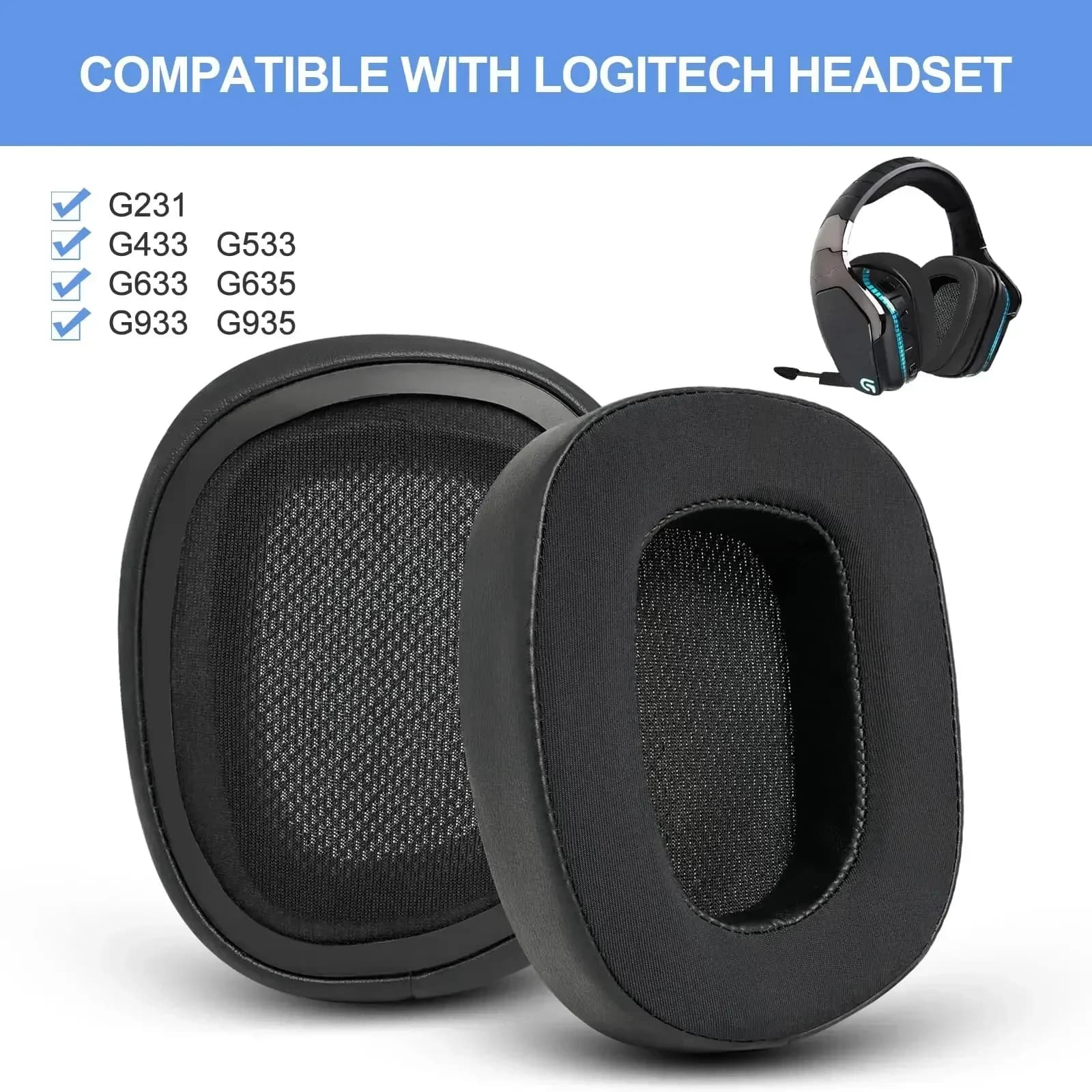 Cooling Replacement Earpads Cushions Compatible with Logitech G930 G933 G935 G633 G635 G533 G430 G433 G435 Gaming Headset