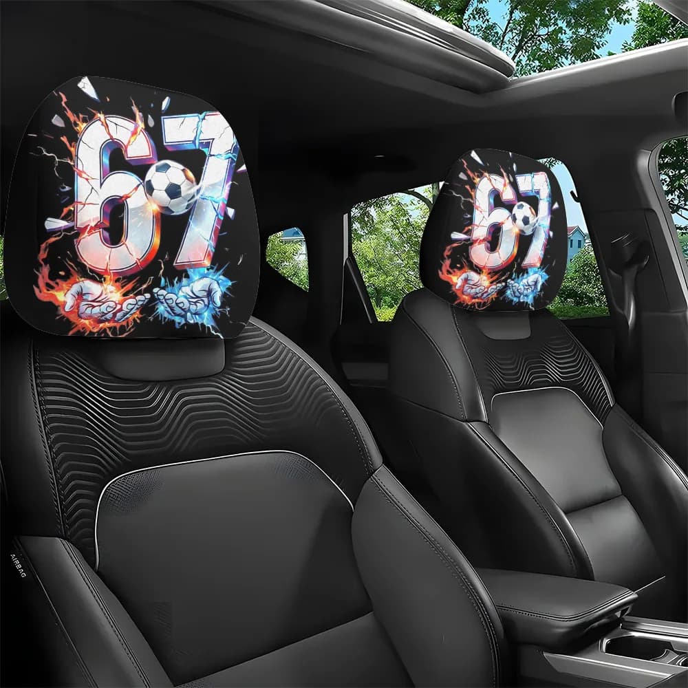 2 Pezzi Copri Poggiatesta Auto con Stampa Numeri da Calcio Stile Fiamma, Decorazione Interni Auto, Facile da Installare e Rimuovere, W