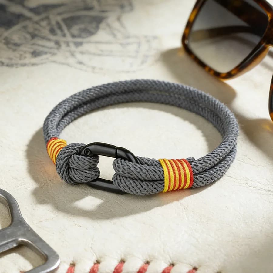 Braccialetto Nautico da Uomo, Bracciale Energetico di Sopravvivenza con Fibbia Rimovibile, Gioiello Minimalista con Nodo Marino per Lui