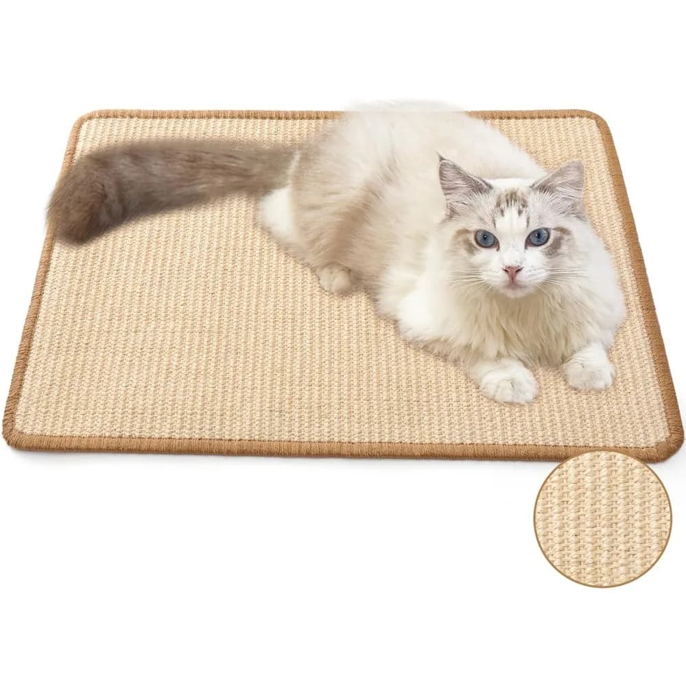Cat Scratcher Mat, 23.6 X 15.7 Inch Natural Sisal Cat Scratch Mats, Horizontal Cat Floor Scratching Pad Rug with Sticky Tapes, Protect Sofa and Carpet