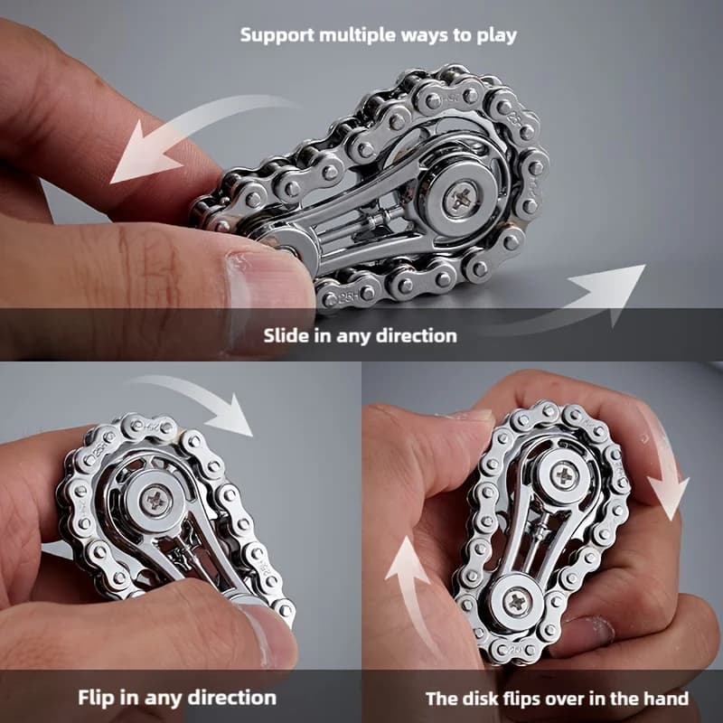 Nuovo Giroscopio a Dito con Pignone e Volano, Fidget Spinner in Metallo a Catena da Bicicletta, Giocattolo Antistress EDC per Alleviare l'Ansia per Adulti