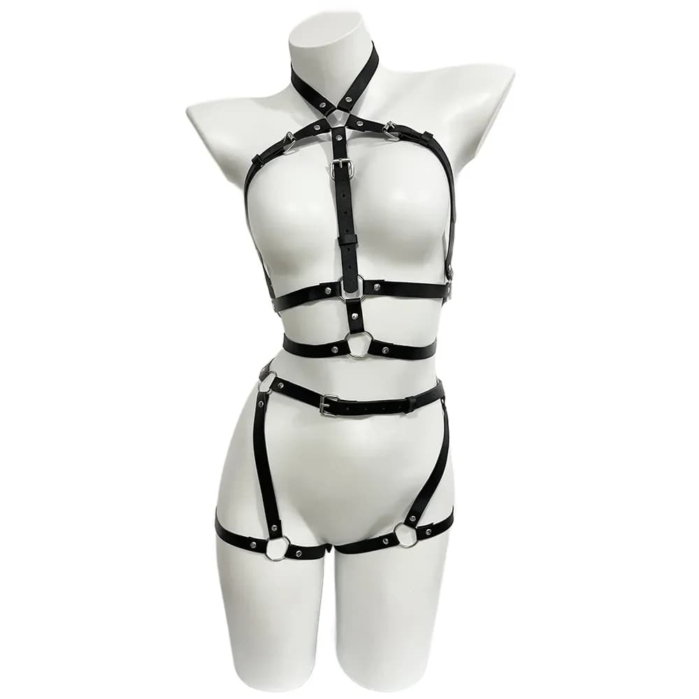 Imbracatura per donna Gamba in pelle PU Donna Bondage sexy Imbracatura per gambe Reggicalze regolabile per coscia Lingerie Abbigliamento punk gotico