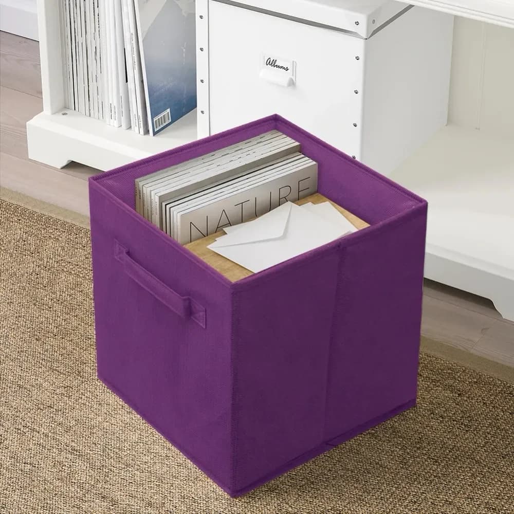 Contenitori portaoggetti in tessuto a forma di cubo, 11 cubi portaoggetti pieghevoli, cestini organizer, viola, confezione da 6