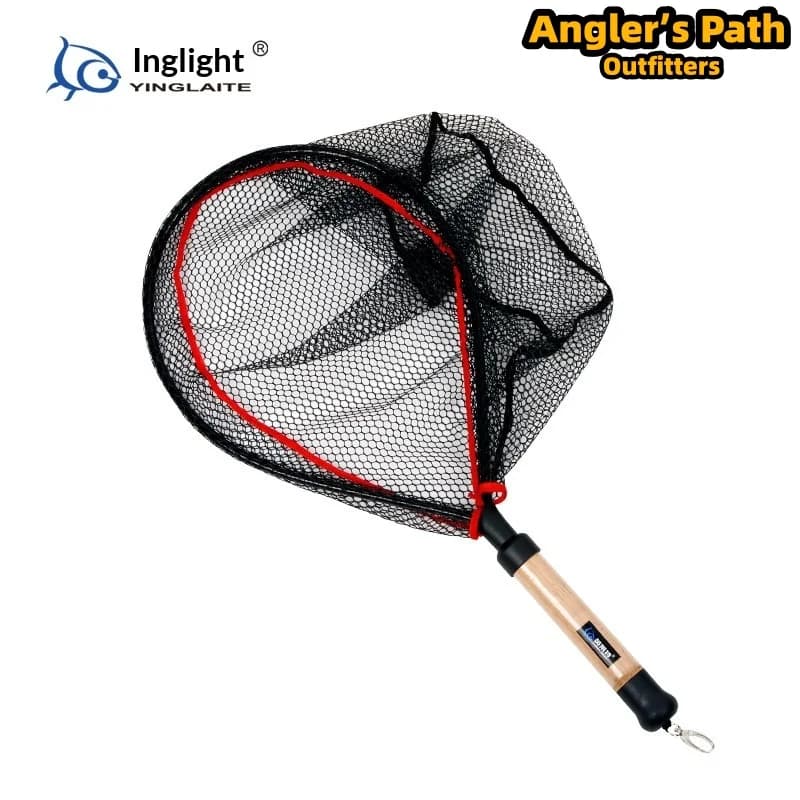 Yinglaite Fishing Landing Net Aluminum Alloy Frame Wood Handle Rubber Coated Non Stick Water For Fly Lure Boat Outdoor Angling