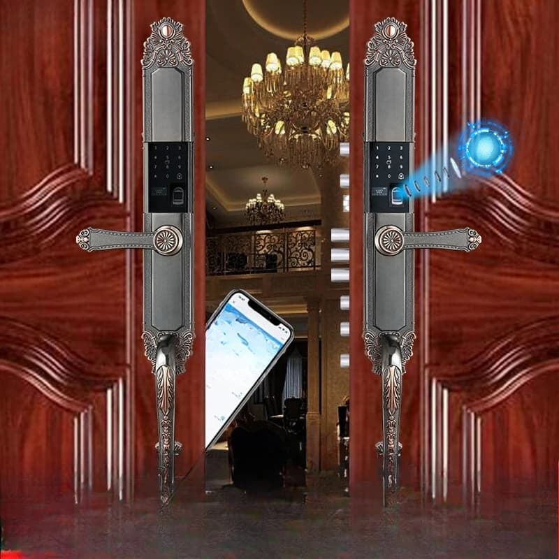 Serratura per porta con impronta digitale Serratura con password per doppia porta antifurto per uso domestico Serratura intelligente per porta in rame di fascia alta