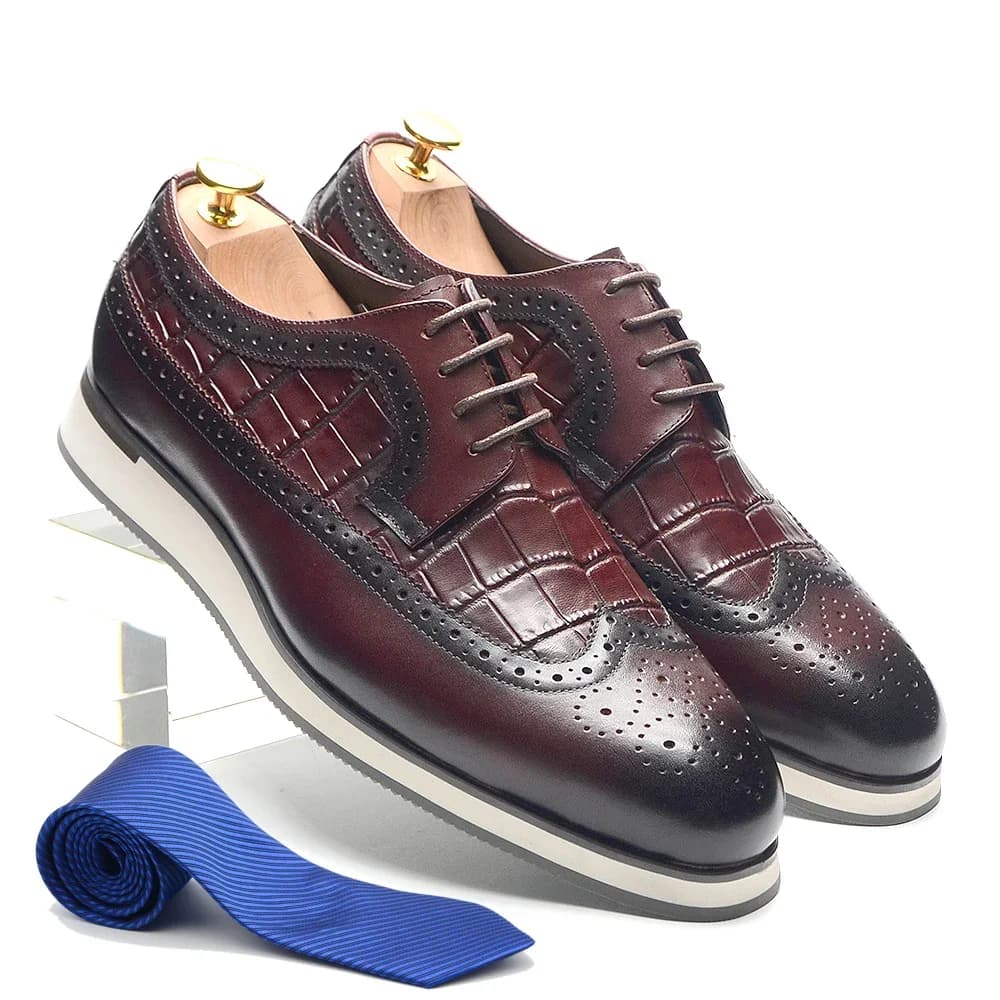 Classic Brand Designer Cow vera pelle bordeaux Sneakers piatte da uomo stampa coccodrillo Wingtip Brogues Derby scarpe eleganti Casual