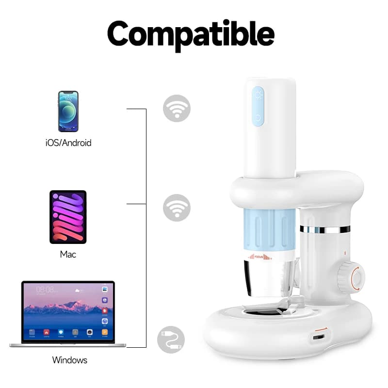 Microscopio Digitale WiFi 50X-1000X 1080P con Base Illuminata per Ispezione Monete, Osservazione Piante, Manutenzione PCB