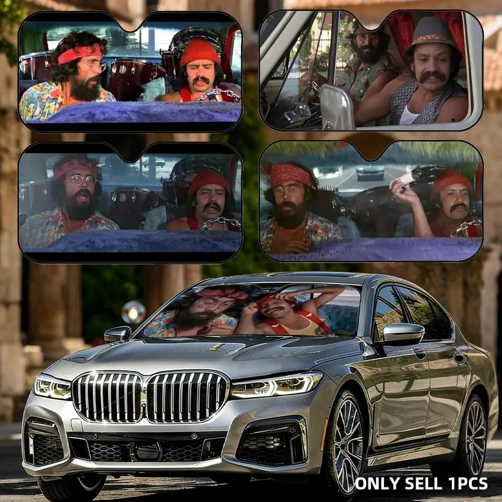 Parasole per Auto C-Cheech e C-Chong, Riutilizzabile in Alluminio, Protezione UV, Isolamento Termico, Copertura Ombreggiante