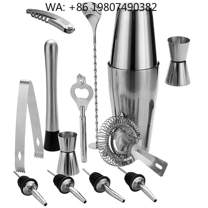 14 Pieces Full Bar Accessory Collection, Stainless Steel Boston Cocktail Shaker Complete Bartender Tools, Home Bar Restaurant Mi