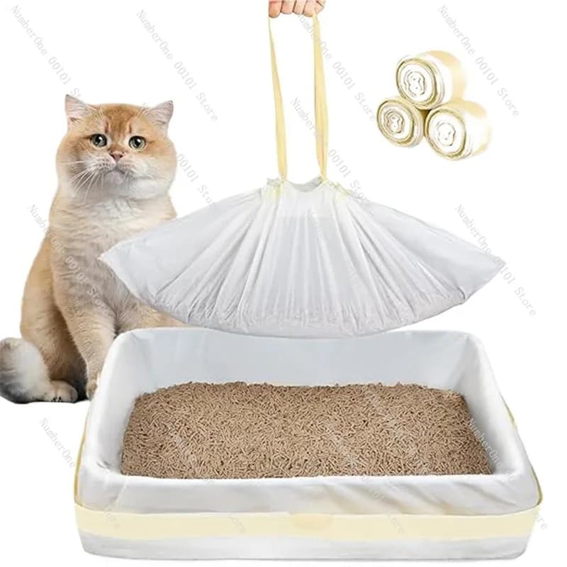 Sacco per la spazzatura con lettiera per gatti etichettato, sacco per lettiera per gatti portatile con coulisse ispessita, appositamente progettato per lettiere