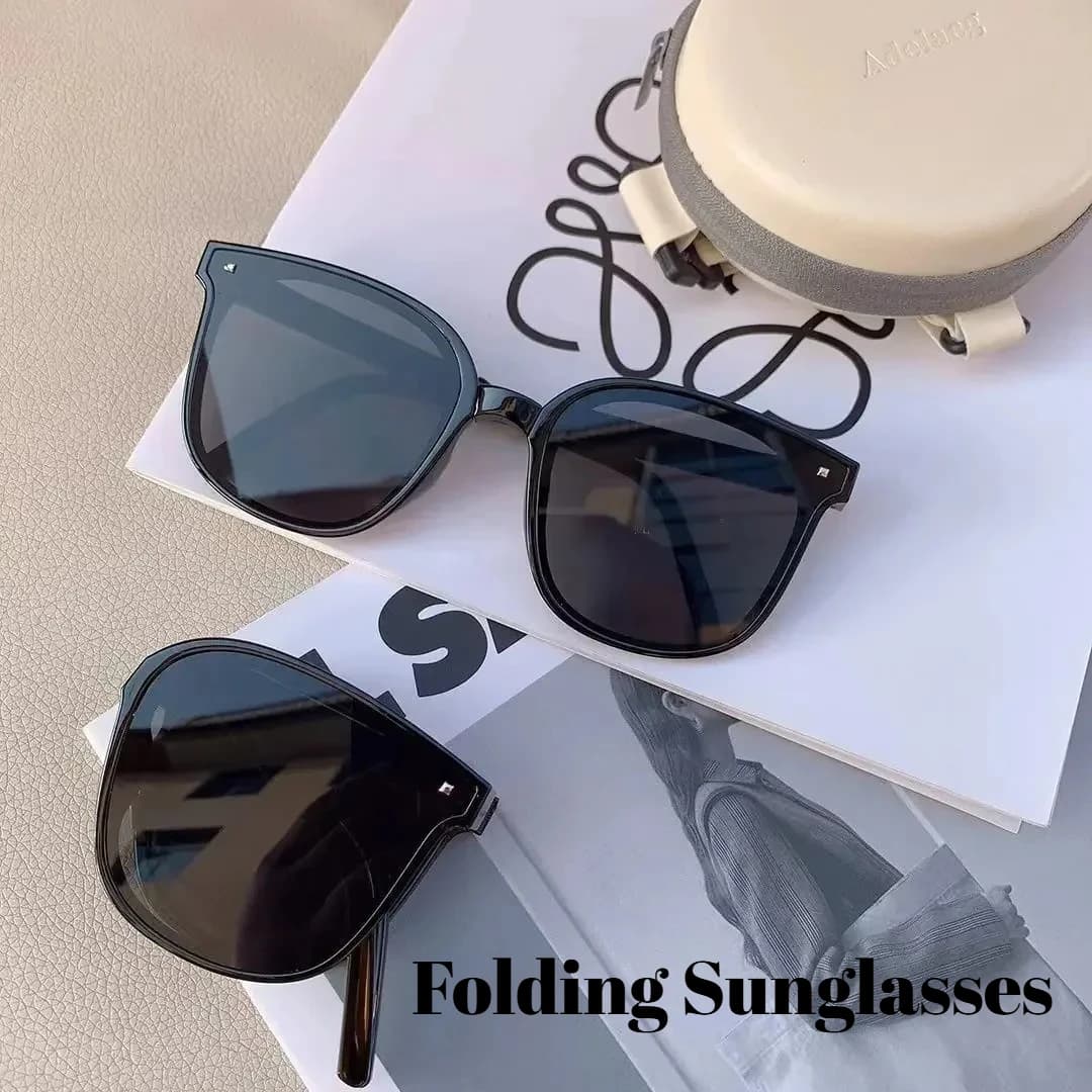 Occhiali da sole pieghevoli con custodia Occhiali da sole vintage Occhiali da sole ovali da donna in occhiali da sole da viaggio Occhiali casual da spiaggia