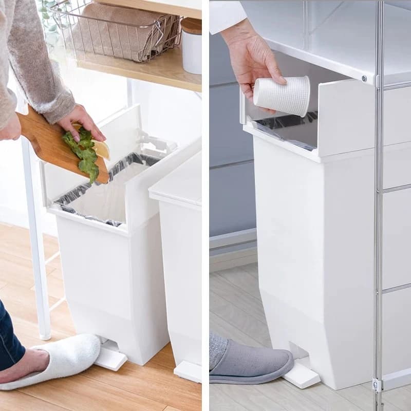 ‌ Pattumiera a gradino a doppio scomparto - Pattumiera da cucina da 20 litri per rifiuti secchi/bagnati, riciclaggio a prova di odore con coperchio