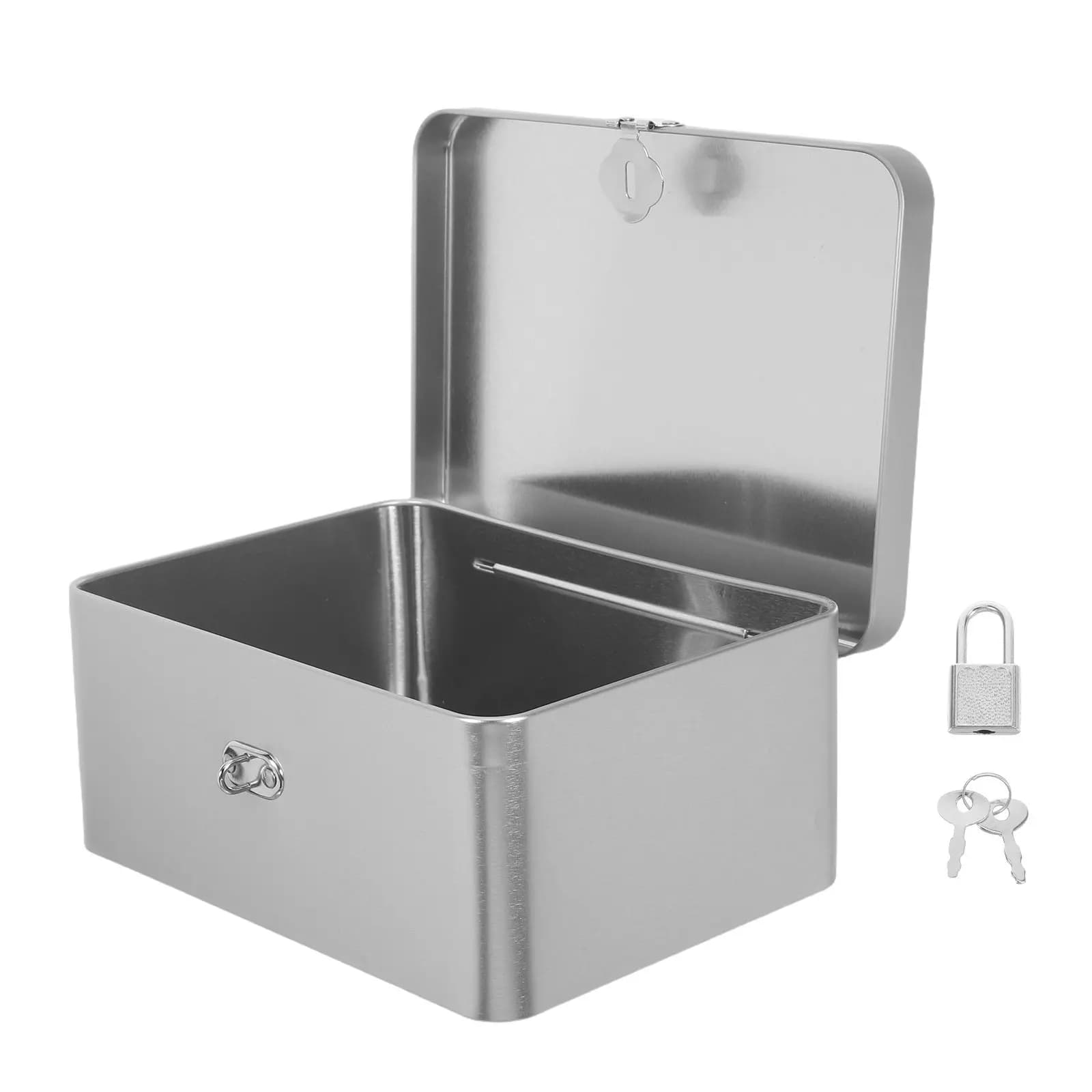 Tinplate Box Metal Storage Box Hinged Lid Compact Design Desktop Organizer Office Supplies Small Item Storage Metal Lockbox