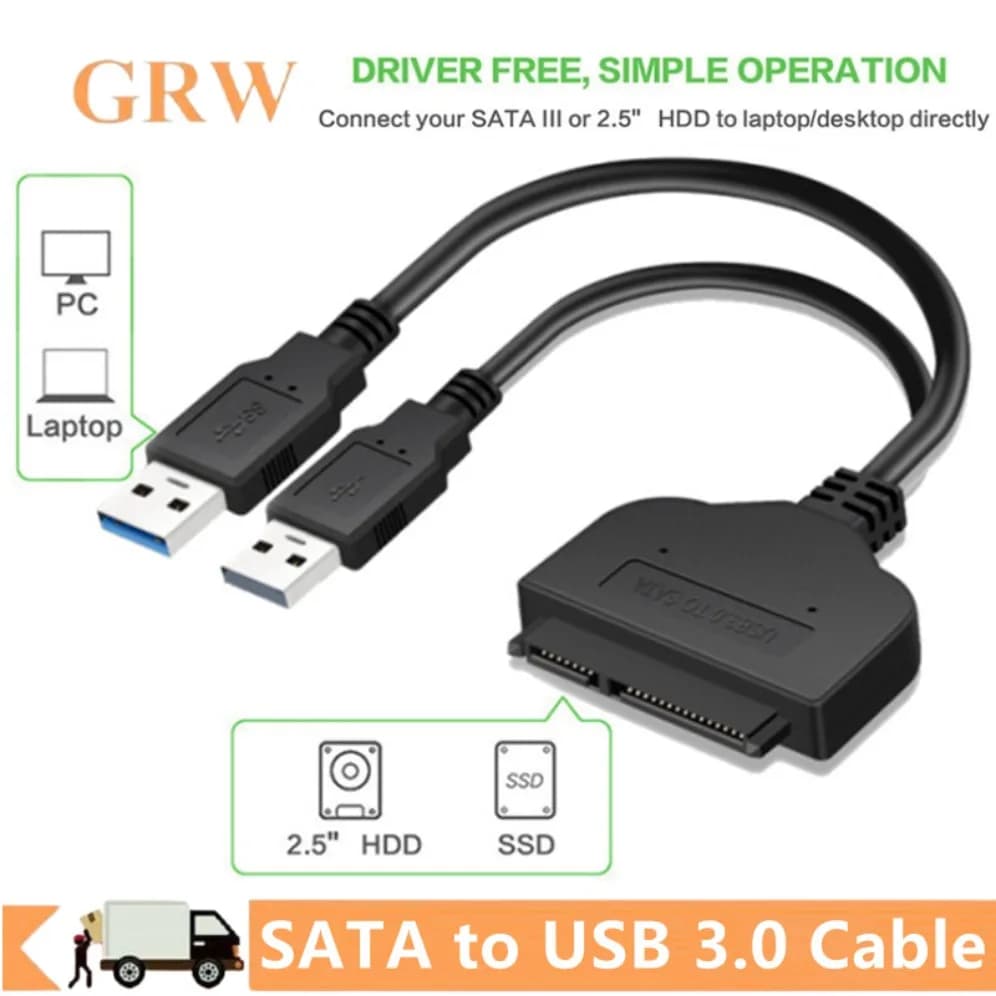 Adattatore da SATA a USB 3.0 Cavo da USB a SATA Supporto per disco rigido SSD HDD esterno da 2,5 pollici Cavo SATA SATA da 7 + 15 pin Fino a 5 Gbps