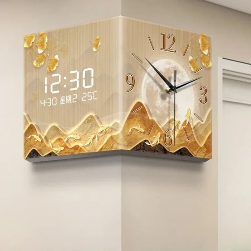 Luxury Large Wall Clocks Design Nordic Light Modern Temperature Date Digital Corner Clock Office Kitchen Home Decoration