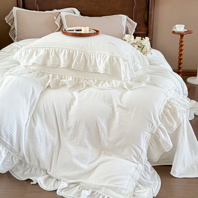 Pure cotton double layer pleated French vintage princess volant set bed linen duvet bed sheet/sheet with pillow corners