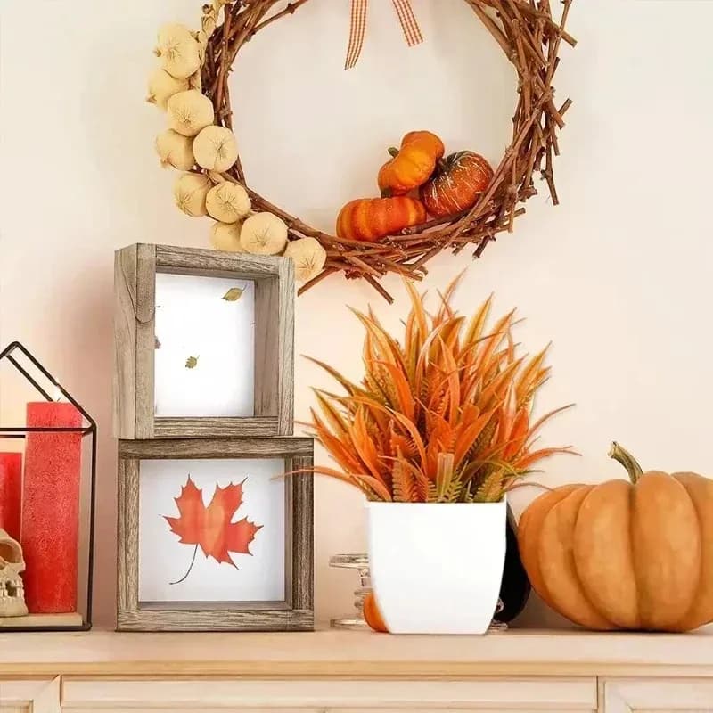 2026new 4pcs Premium Autumn Potted Plants Mini Artificial Eucalyptus 4pcs Fake Flowers Fall Decor for Home Kitchen Room Festival