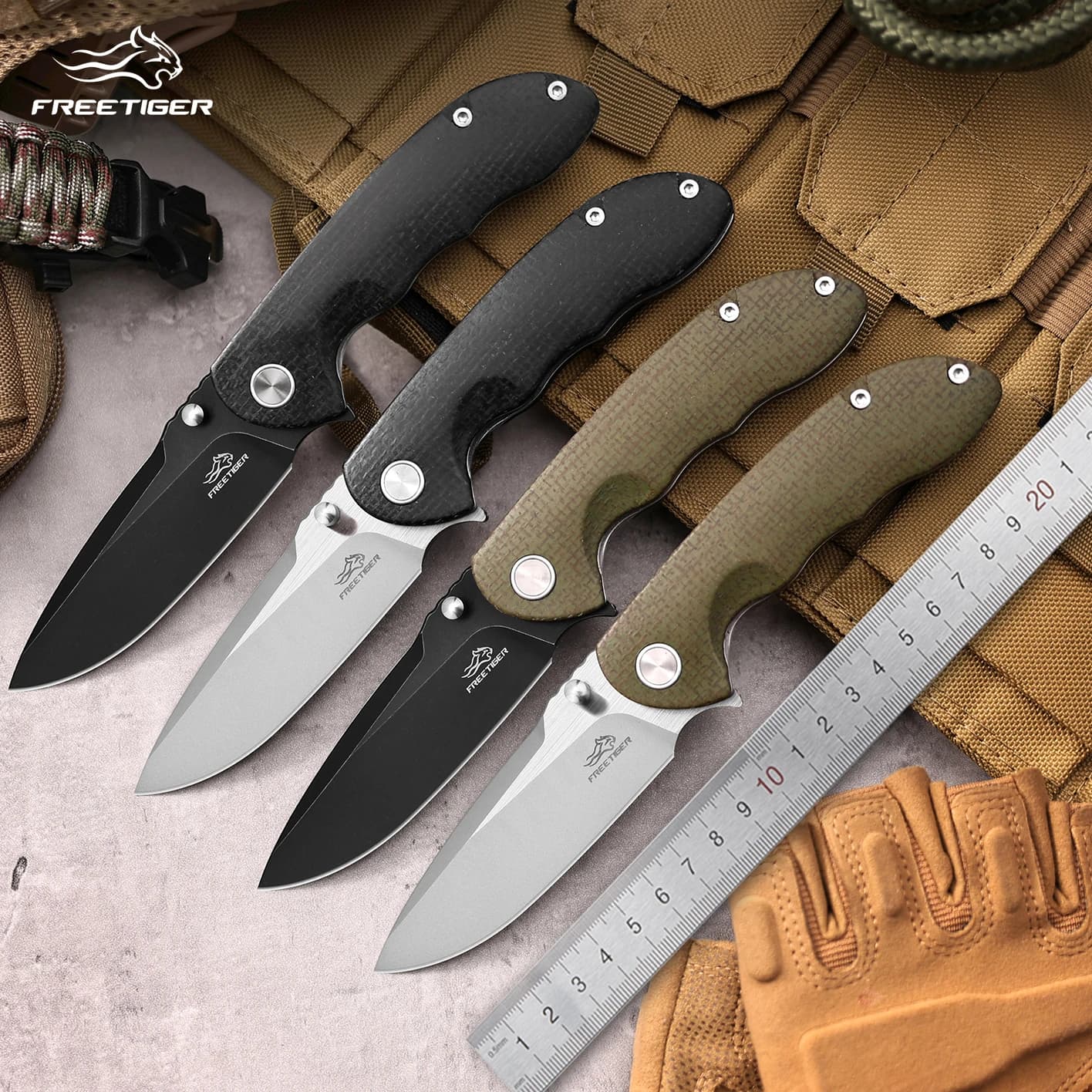 FREETIGER New Folding Knife with 14C28N Blade Micarta Handle Outdoor Camping Hunting Survival EDC Tool Kitchen Knives FT101