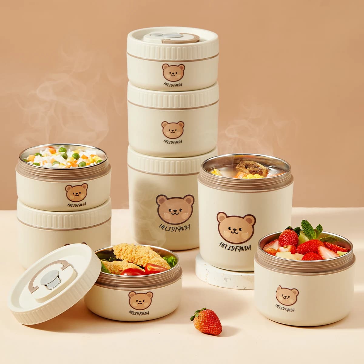 WORTHBUY Contenitore per il pranzo isolato portatile contenitore per alimenti per insalata di frutta in acciaio inossidabile 304 Bento Box a prova di perdite riscaldabile a microonde