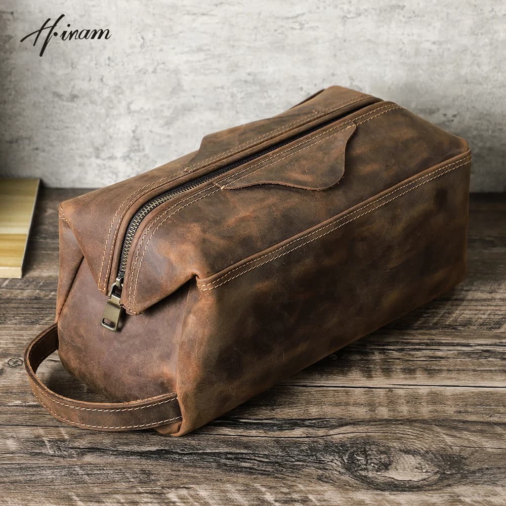 Men's Genuine Leather Toiletry Bag Cosmetic Bag Men's Travel Bag Washer Bags Bag For Makeup Kit Dopp Men