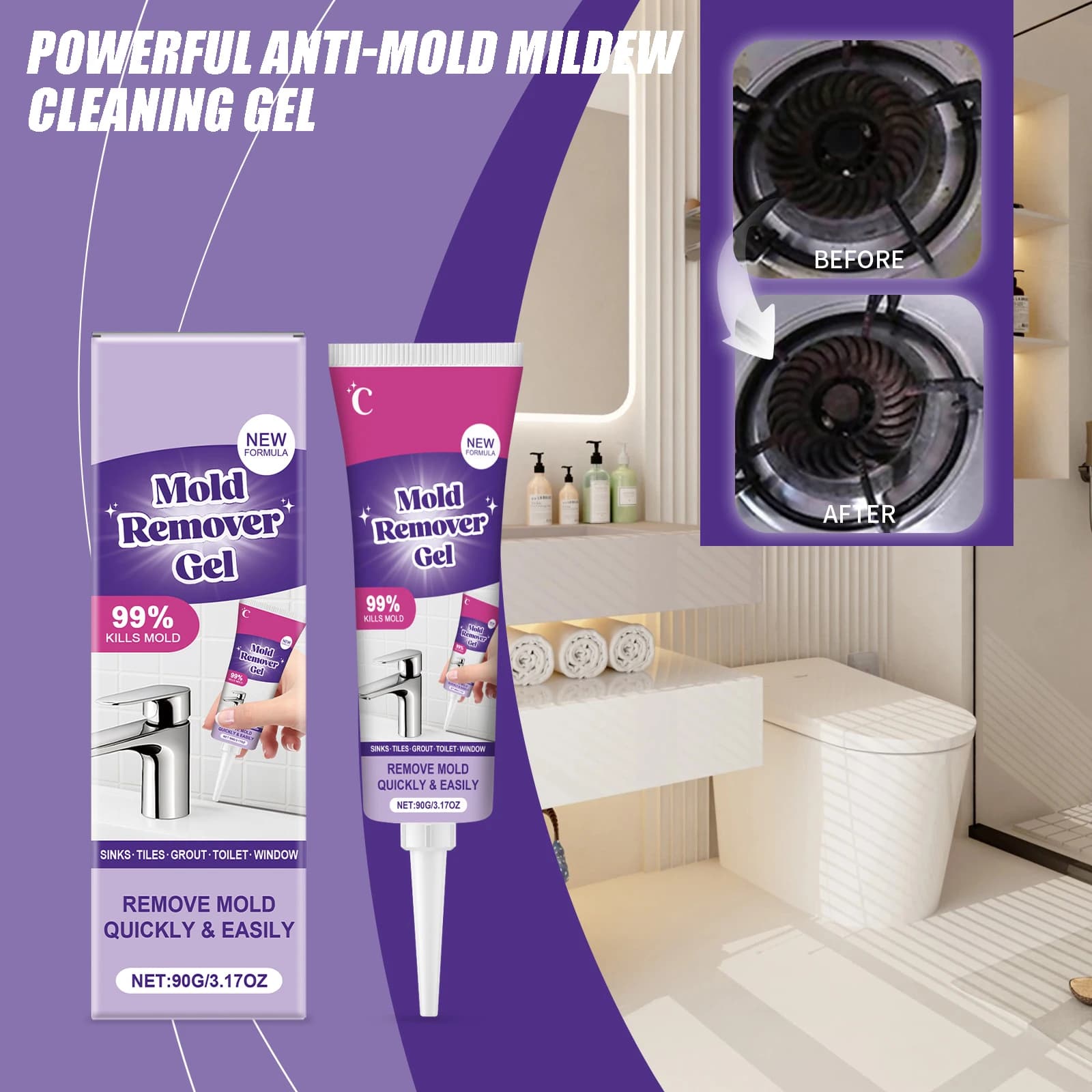 Gel per la pulizia della muffa anti-muffa Potente gel per la rimozione della casa per sigillante per le malta Pulizia del bagno Lavelli della cucina di casa Pulizia 90g