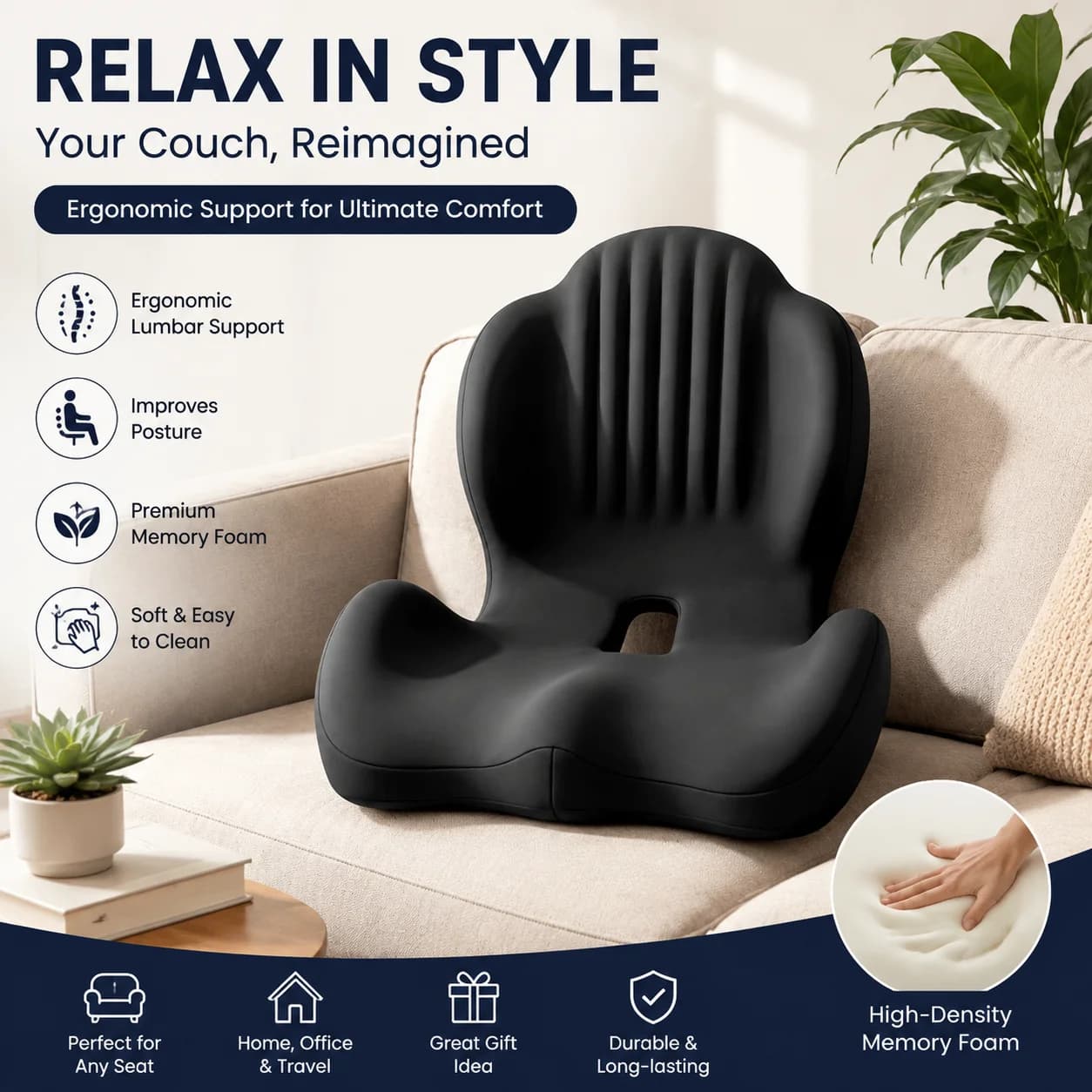 2026 Ergonomic Memory Foam Lumbar Support Cushion Pressure Relief Back Pad Office Sedentary Posture Correction Seat Cushion