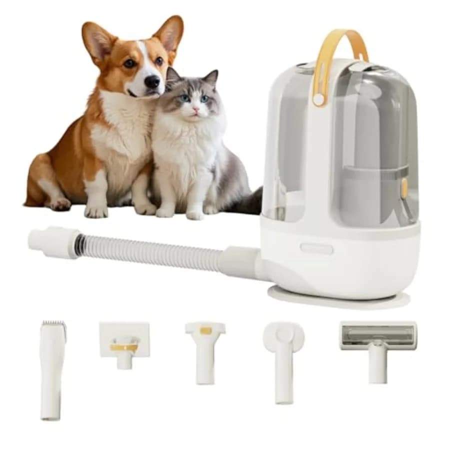 Kit Aspirapolvere per Toelettatura Animali con Aspirazione 12000 Pa, Pulitore Ricaricabile 8000mAh Nero per Uso Domestico e Esterno, Include Tosatrici e Spazzole