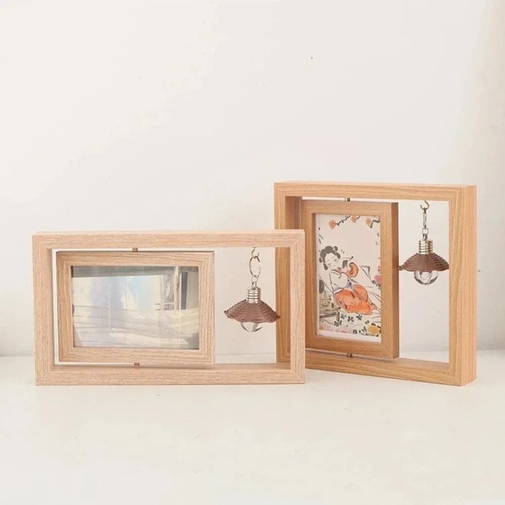 Innovative Frame for Photo in Rotating Double Sided Wood, Creative Commemorative Frame, Decorative Frame Square Drilled