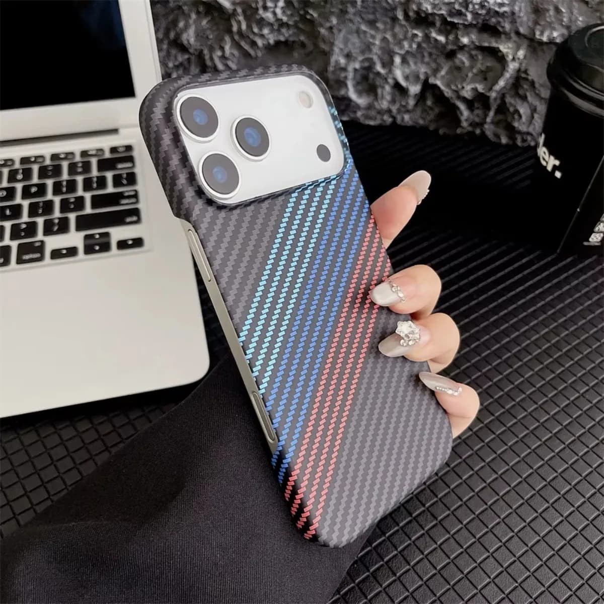 Custodia per telefono in plastica rigida senza cornice per iPhone 17 Air 16E 15 14 Plus 13 12 Pro Max 11 Fibra di carbonio Kevlar Texture Shockprrof Cover
