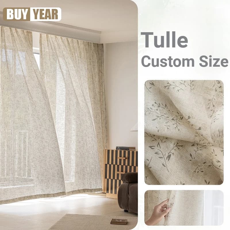 Tulle Linen Window Screen Floral Fabric Curtains for Living Dining Room Bedroom Balcony Fashion Elegant Luxury Custom Size