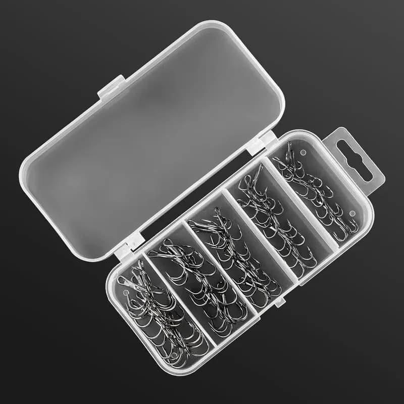 50 Pezzi / Scatola # 2/ # 4/ # 6/ # 8/ # 10 ami da pesca in acciaio ad alto tenore di carbonio, ami triplo rovesciati, attrezzatura da pesca, ami triplo a curvatura rotonda per basso