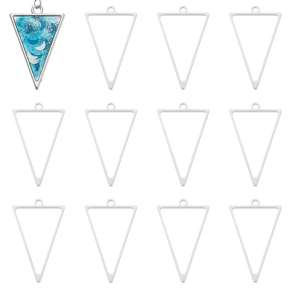 16 Pezzi Ciondoli a Cornice Triangolare Aperta in Acciaio Inossidabile 37x23mm, Charm per Resina Epossidica, Vassoio Geometrico Pressato