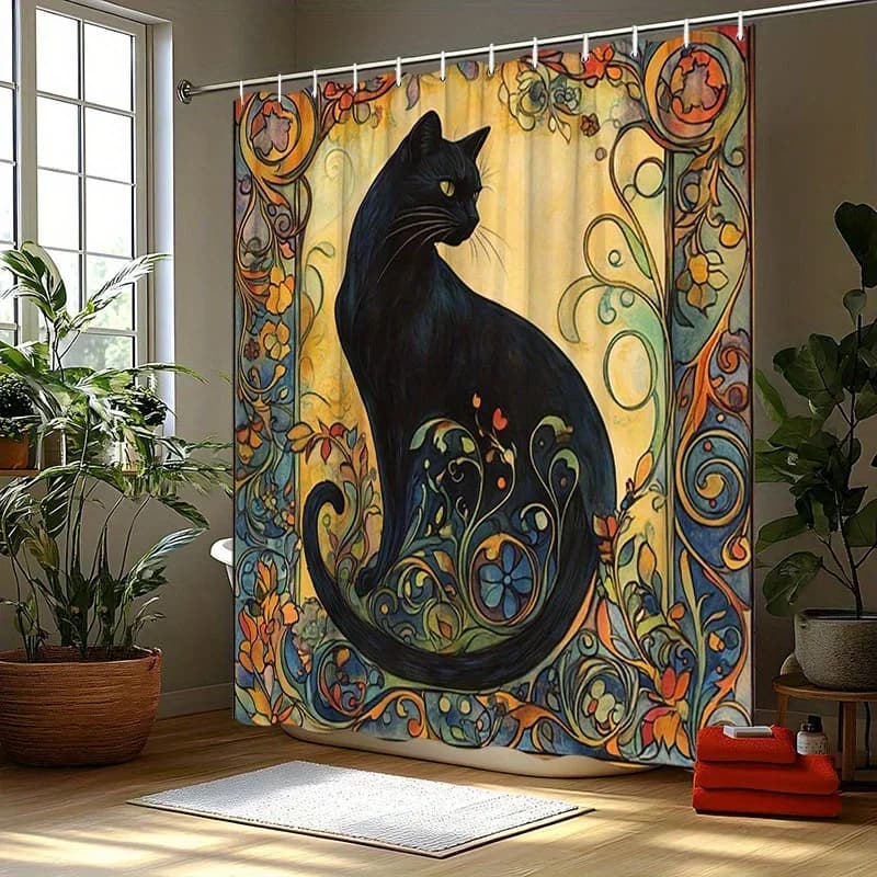 Tenda da doccia Mystical Black Cat: resistente all'acqua, facile da pulire, aggiunge un tocco di stravaganza e un fascino per l'arredamento del bagno