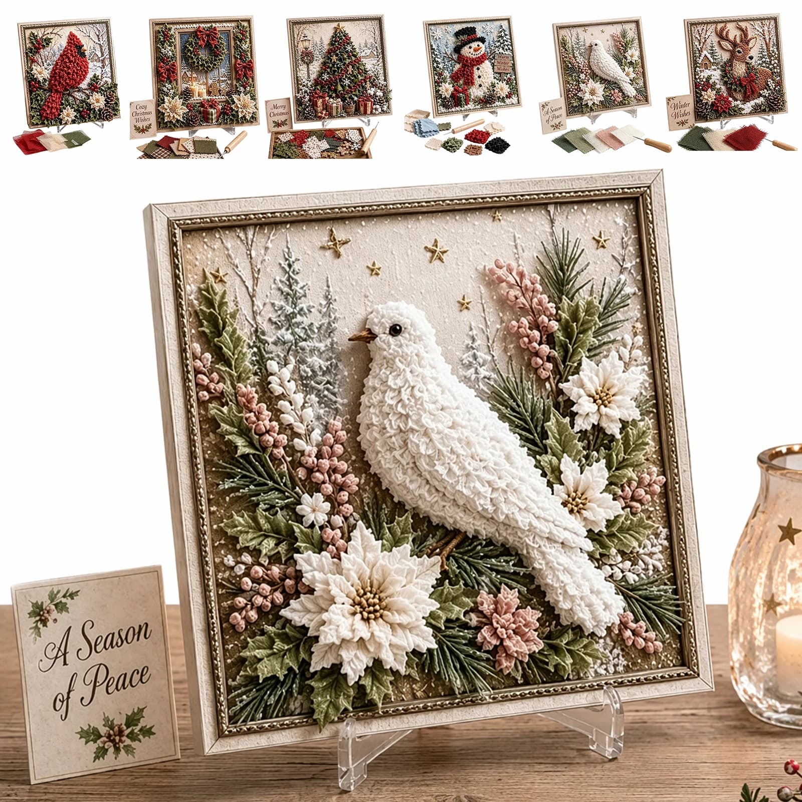 Christmas Tree Decoration 3D Punch Needle Embroidery Kit Holiday Fabric Craft DIY Sewing Set Wall Door Art