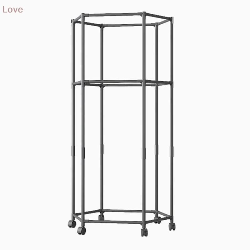 Appendiabiti esagonale girevole da terra per dormitorio, stendibiancheria mobile da interno, organizer per vestiti, porta cappelli