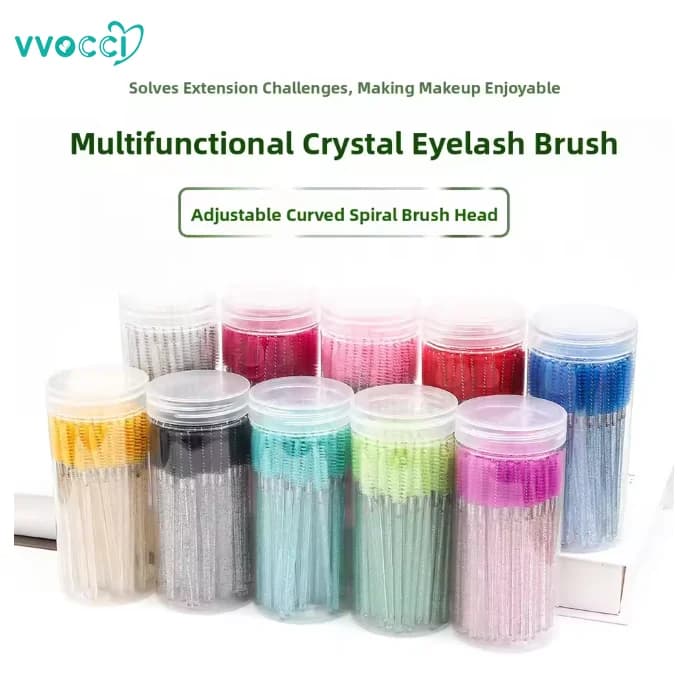 vvocci 50 Pezzi/Flacone Con Contenitore Pennelli All'ingrosso Per Extension Ciglia, Bacchette Mascara Per Sopracciglia E Ciglia, Spoolie