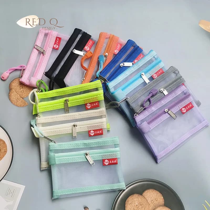 Borsa portaoggetti portatile per carte di credito ID bus Borsa piccola per monete a doppio strato in rete Portafoglio per soldi Borsa per organizer per linea di cavi per auricolari