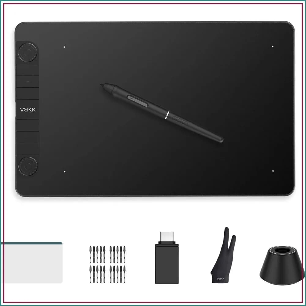 Updated Drawing Tablet 16384 Pressure Levels Battery-Free Stylus 10x6 Inch Graphic Tablet with 2 Quick Dials and 6 Shortcut Keys